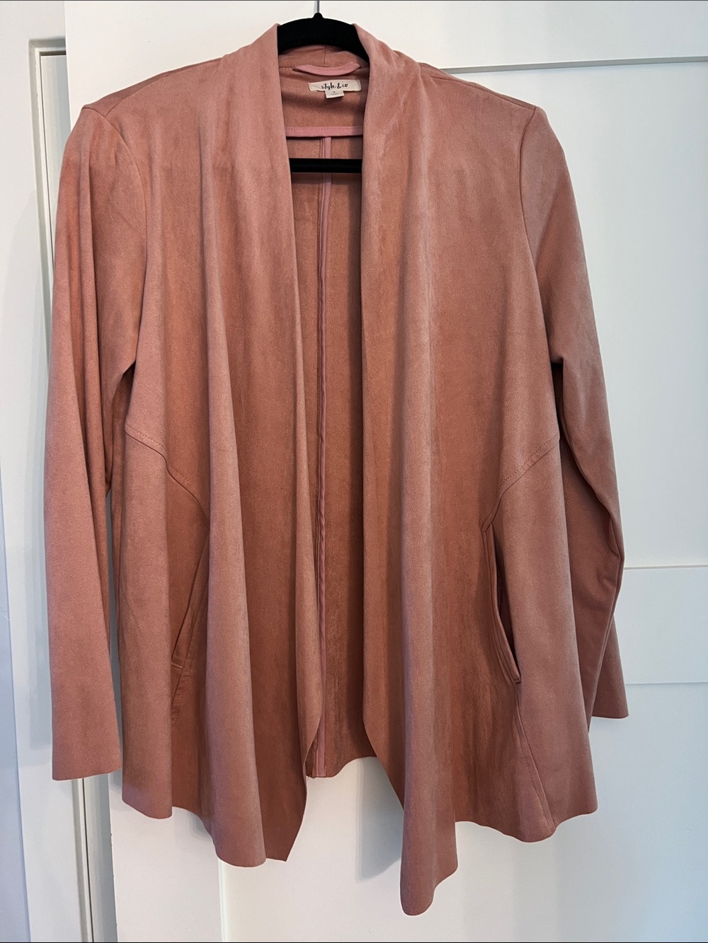 Style & Co. Blush Pink Open Front Suede-Look Jacket